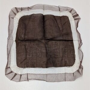 VTG Handmade Lace Handkerchief Ivory Brown Crochet Trim Mid Century Heirloom